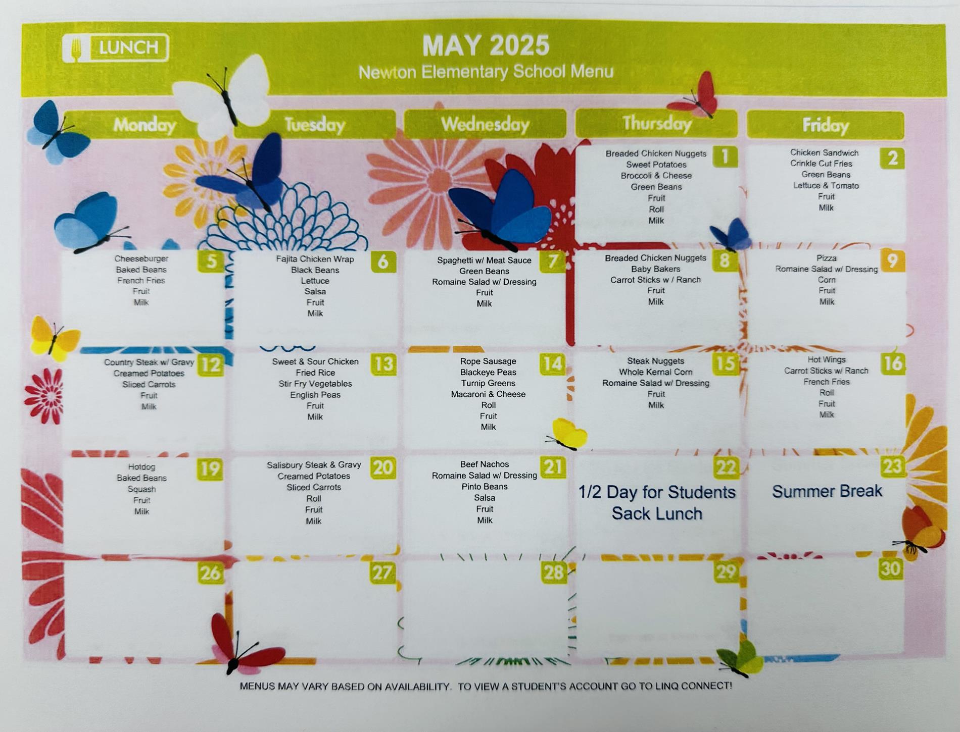 May Lunch Menu