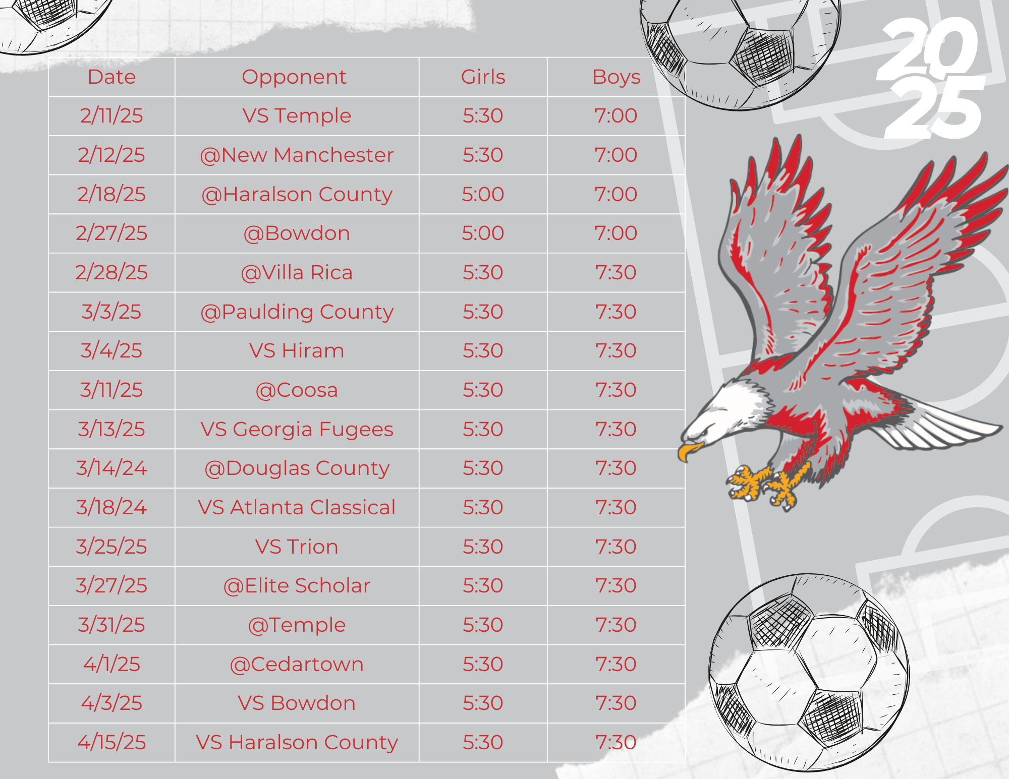 Soccer schedule