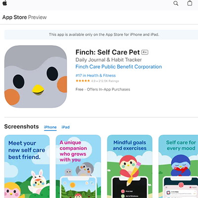 finch self care app website