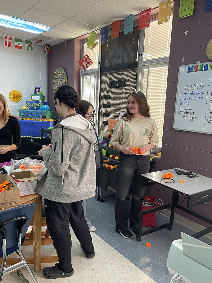 Students working on their altar