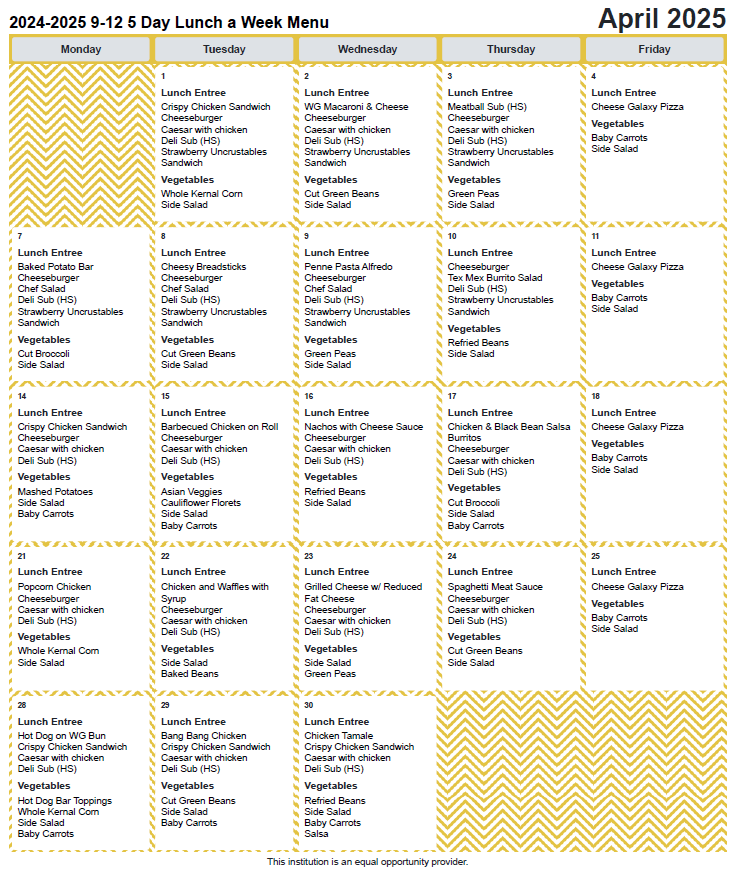 April lunch menu April lunch menu