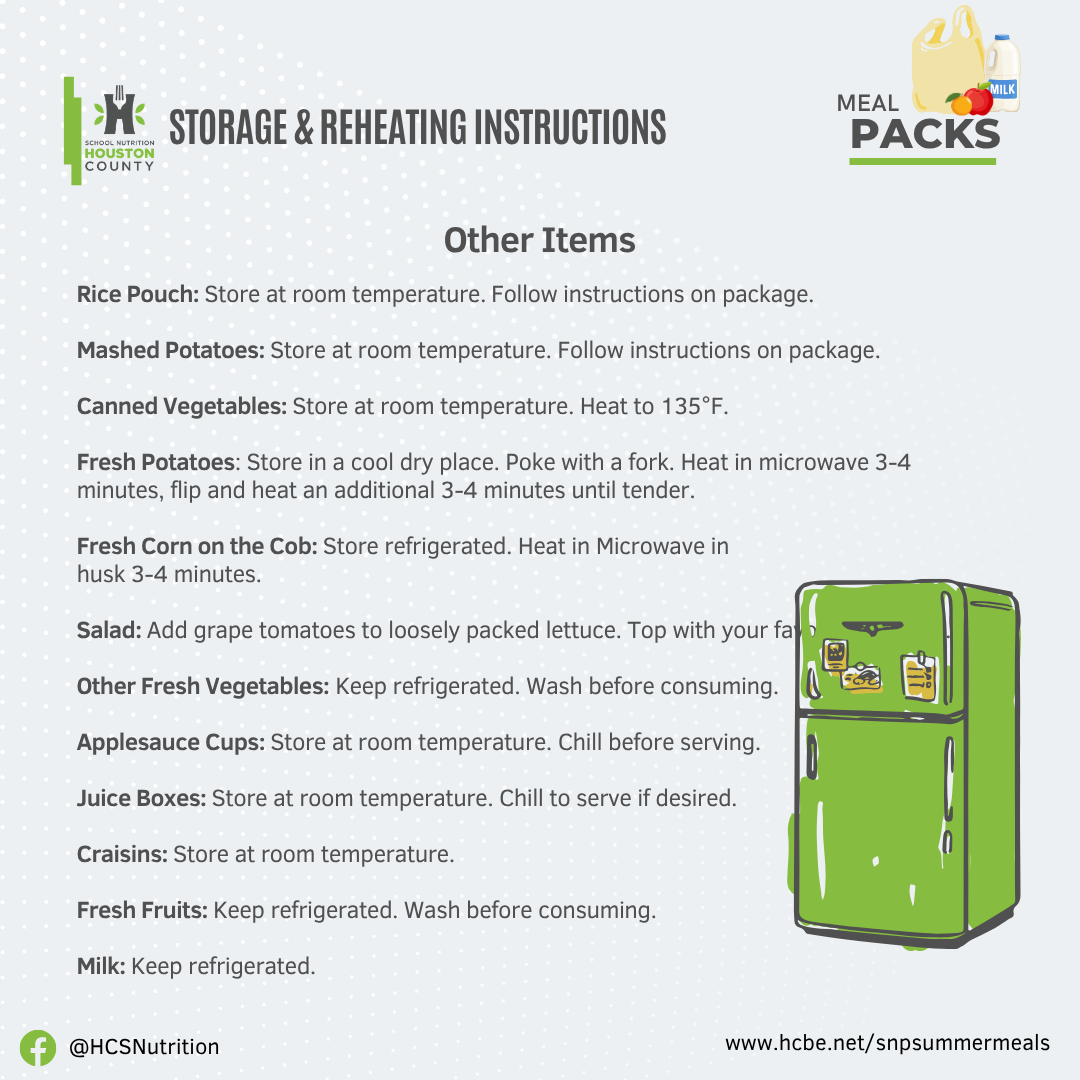 Reheating & Storage Information for Other Items Reheating & Storage Information for Other Items