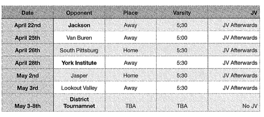 softball schedule 2