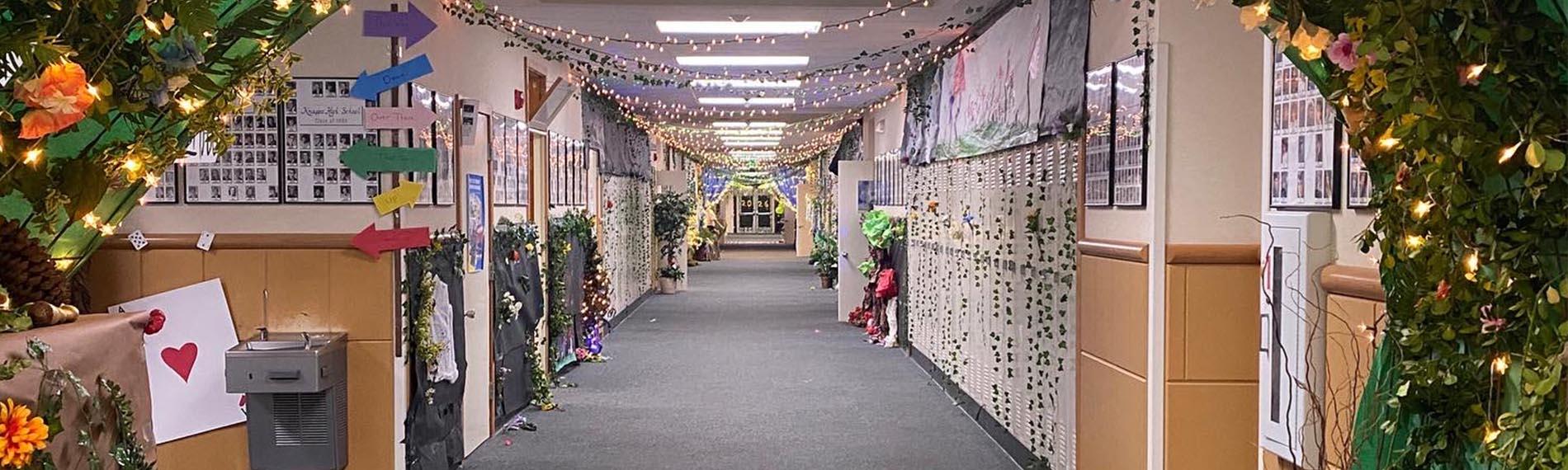Homecoming enchanted forest hallway decorations