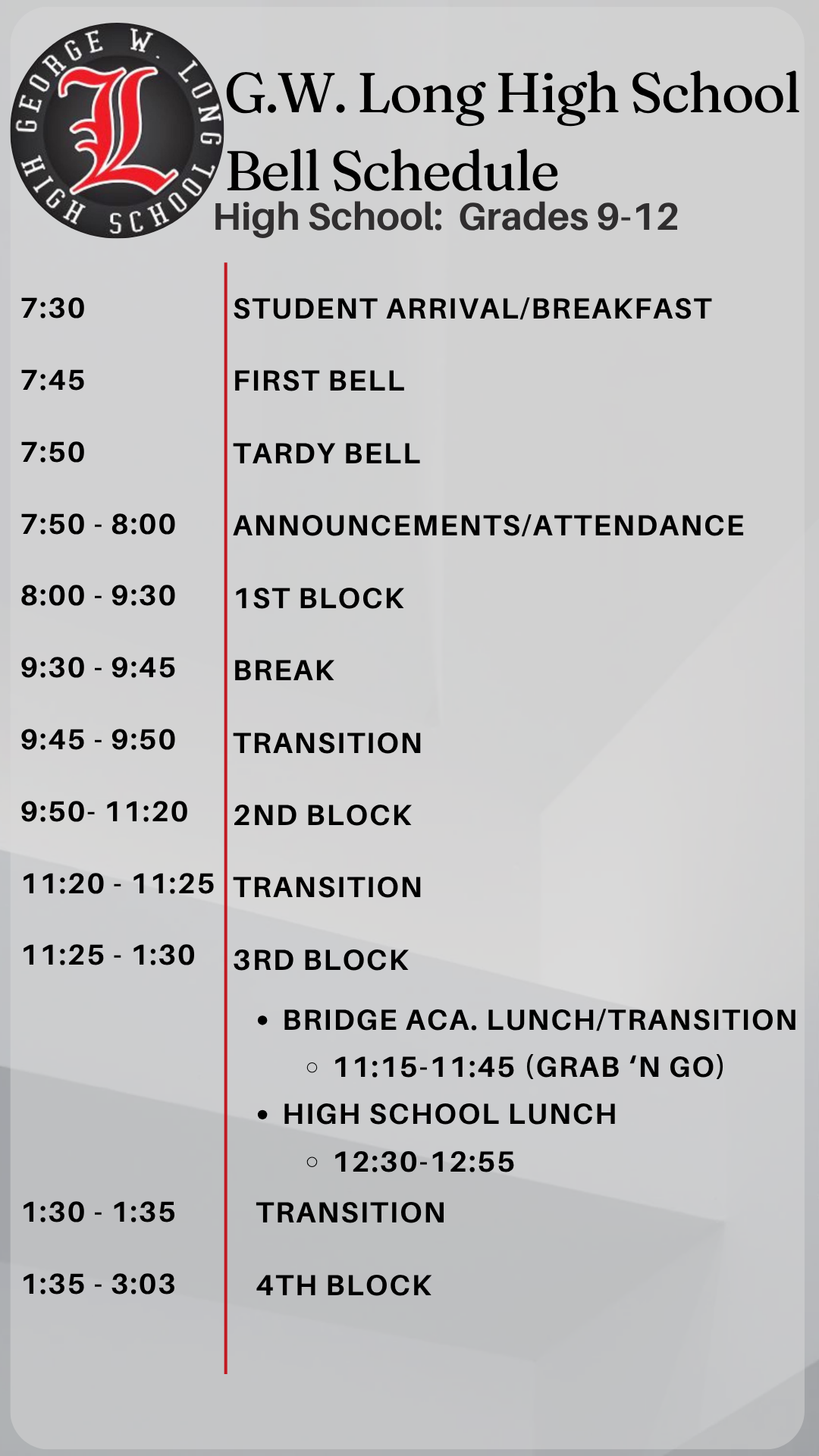 High School Bell Schedule