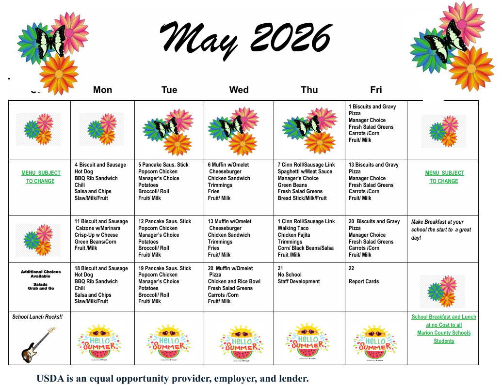 April Lunch Menu