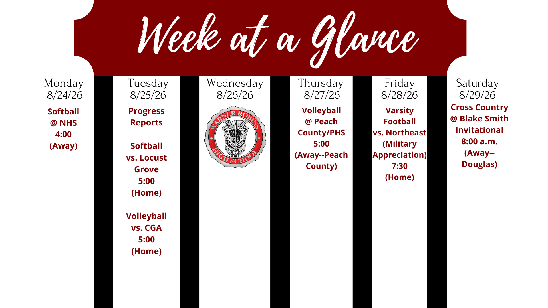 Week at a Glance Aug. 24-Aug. 29