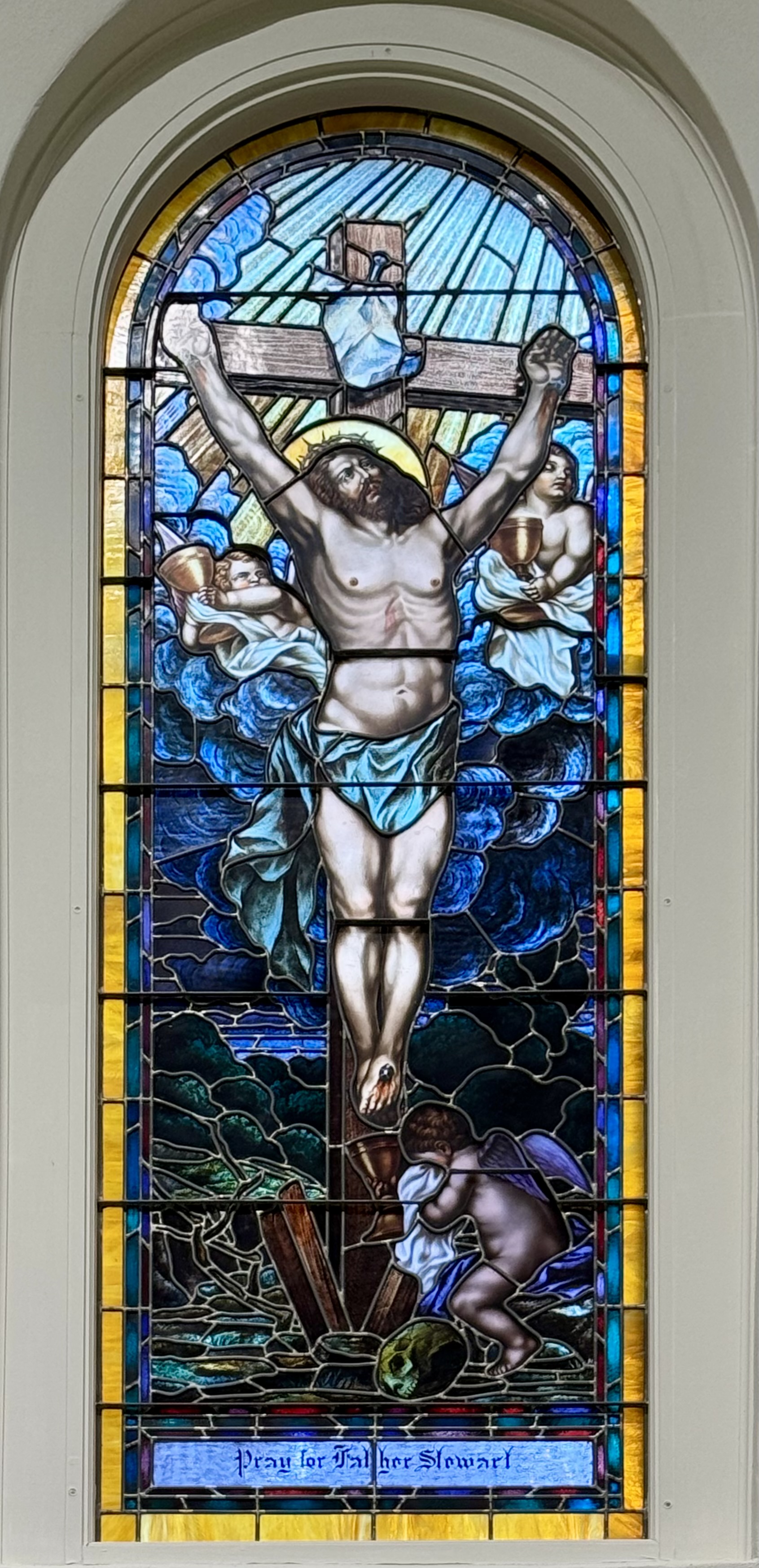 Stained glass window crucifixion