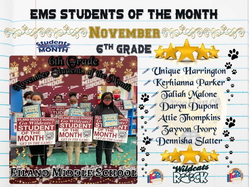 EMS November 6th Grade Students of the Month 