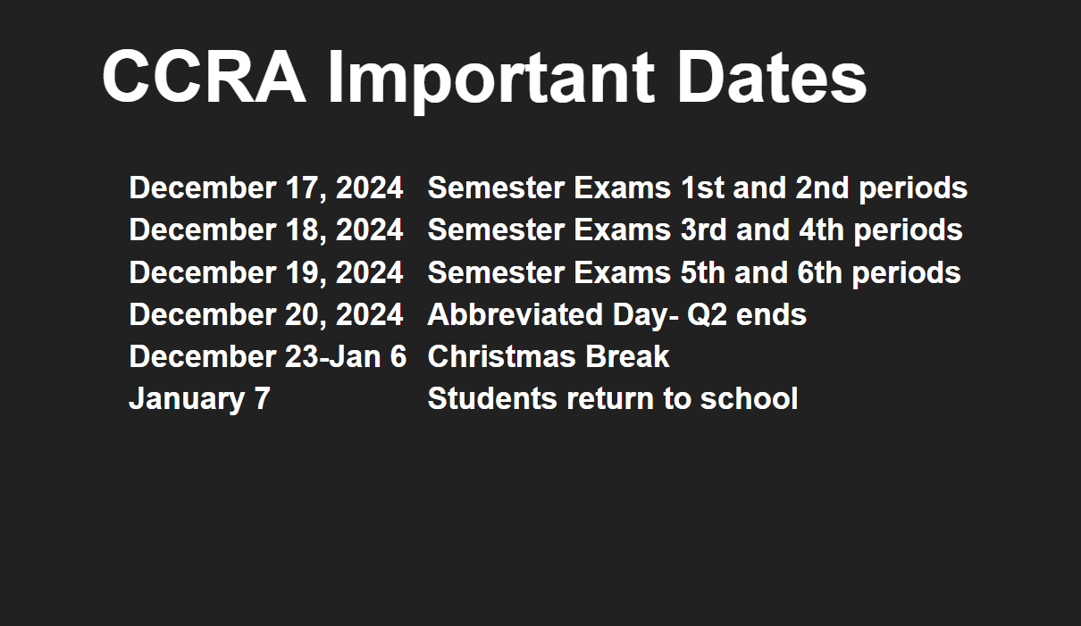 Important Dates Dec 2024