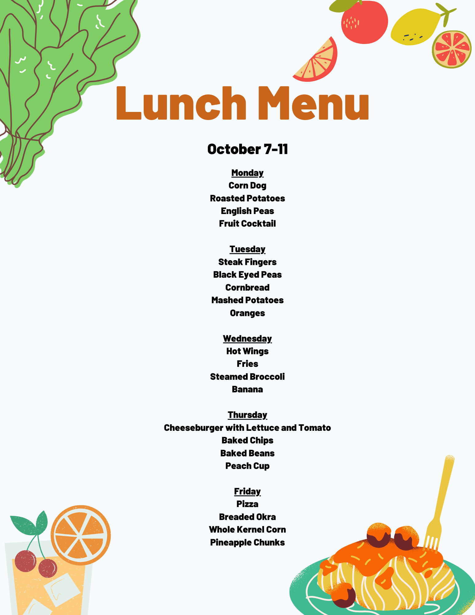 Oct 7 menu