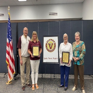 Retirees Kim Robinson and Vicki Messex with VHS Principal John Sharpe and Vidalia Schools Director of School Nutrition Denise Parson