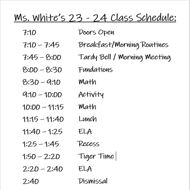 Ms. White's Class Schedule