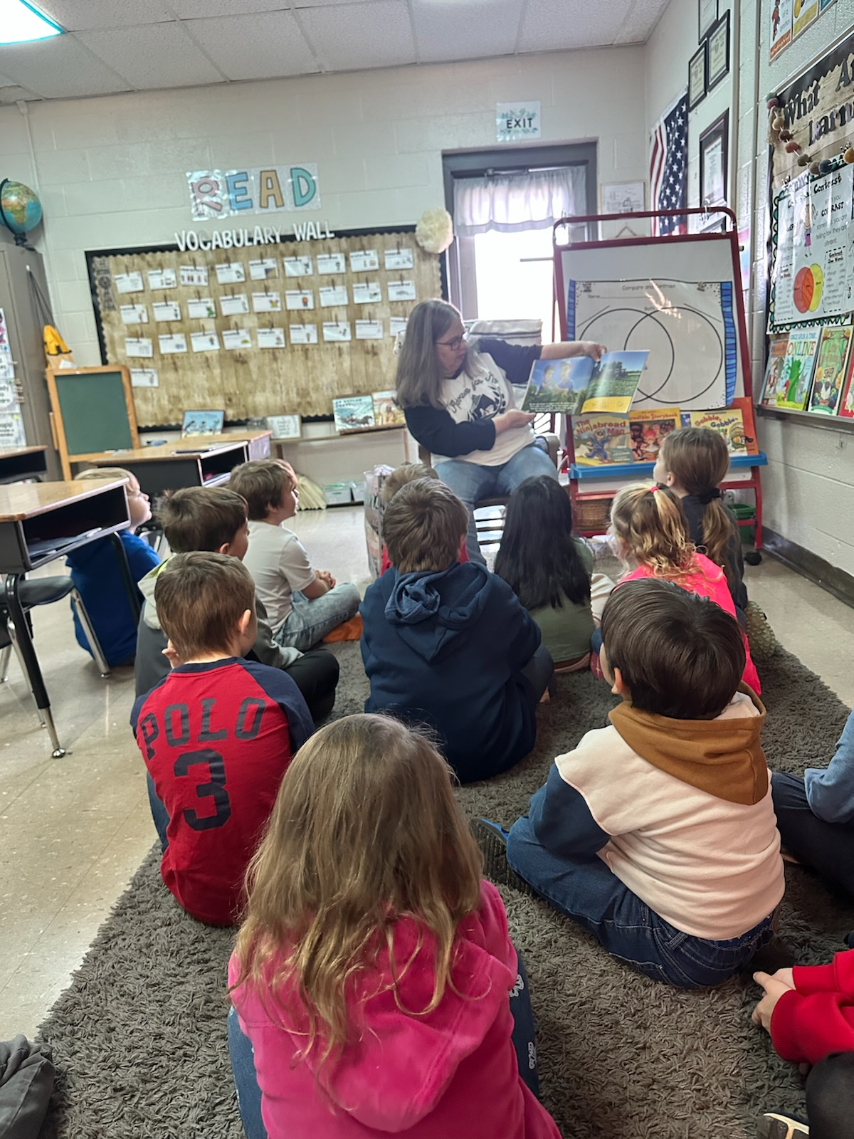 Lounne Blackketter made a thoughtful visit to the first grade, where she not only read to the students about soybeans but also educated them about the various equipment farmers employ for planting and harvesting crops. 