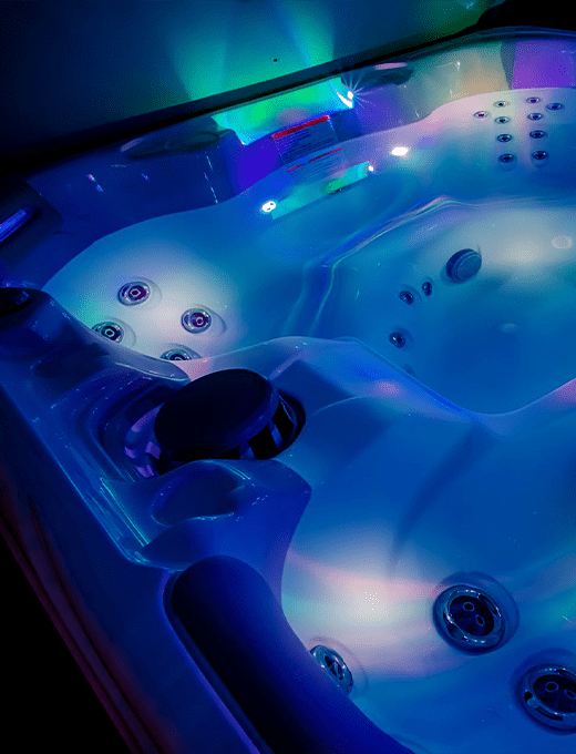 inside spa with lights on
