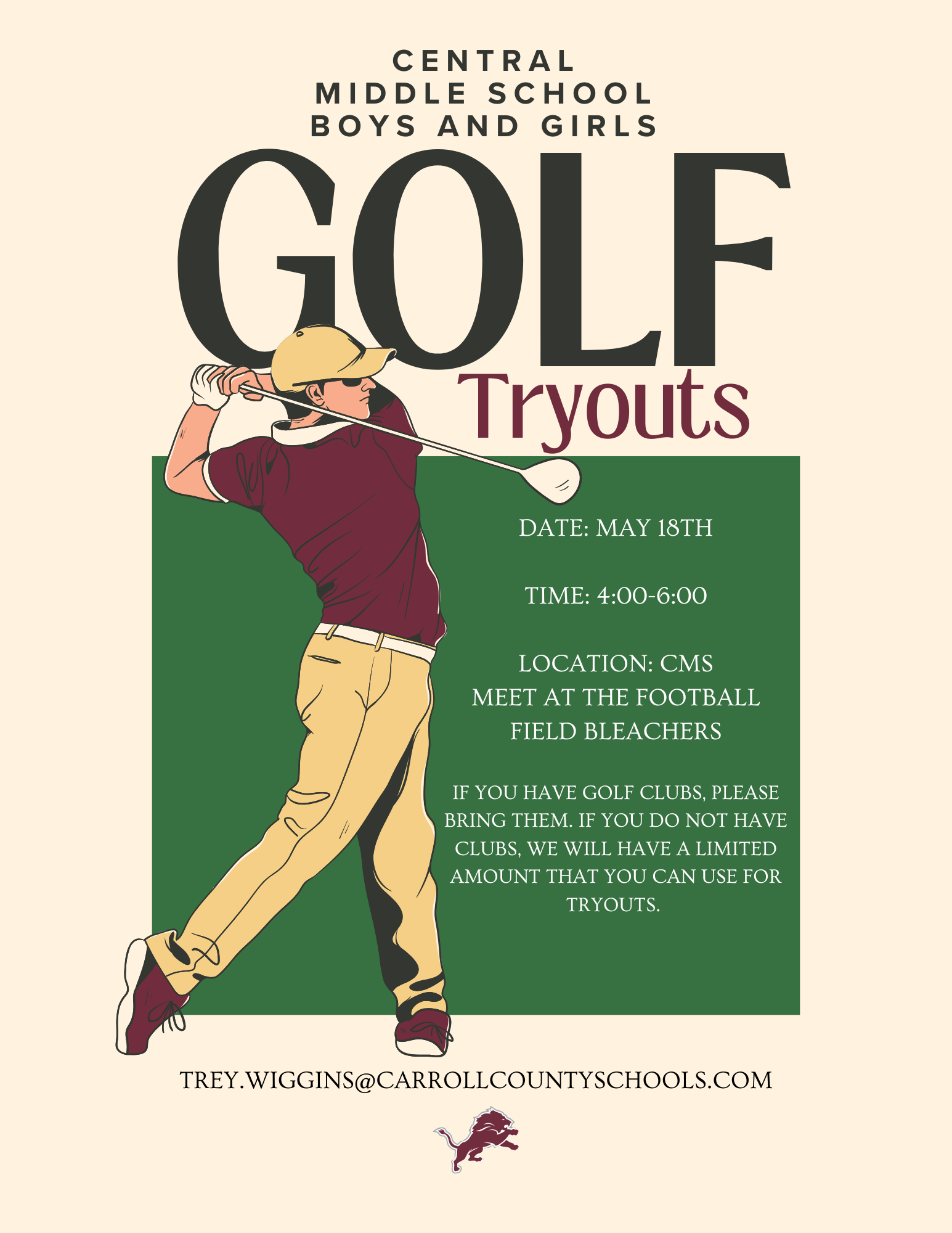 golf tryouts may 18th for CMS