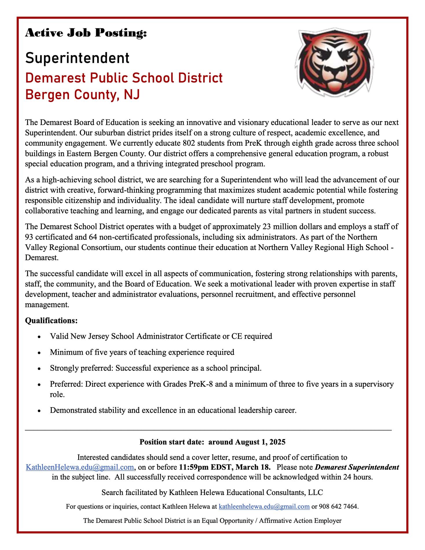 Job posting for superintendent search