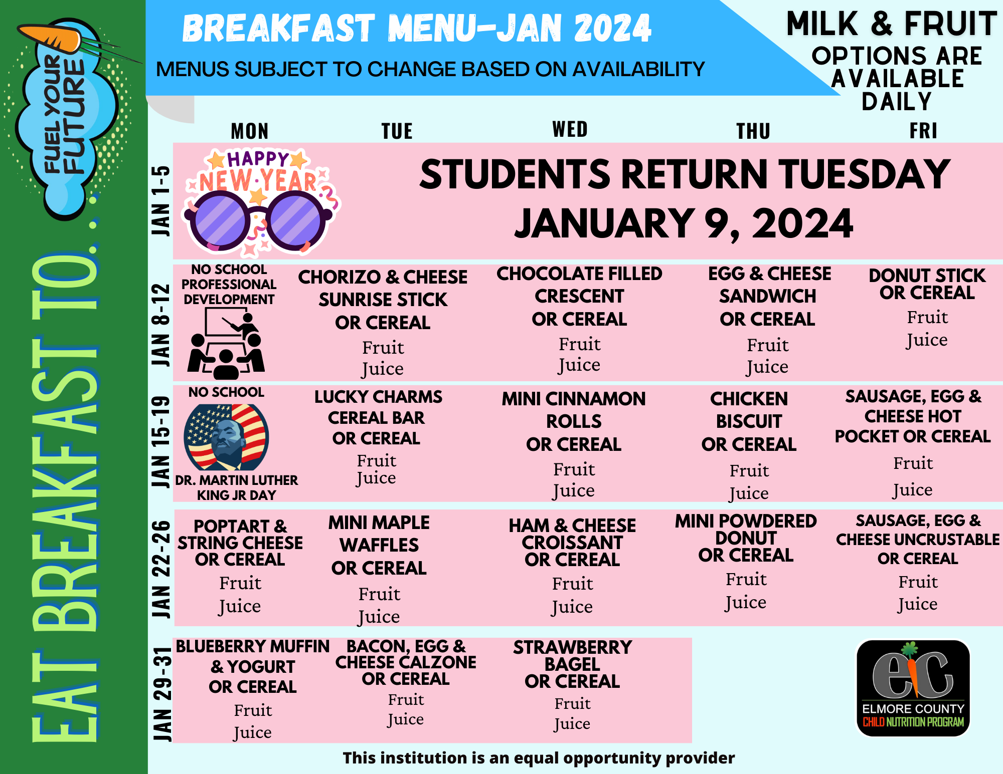 January 2024 Breakfast Menu