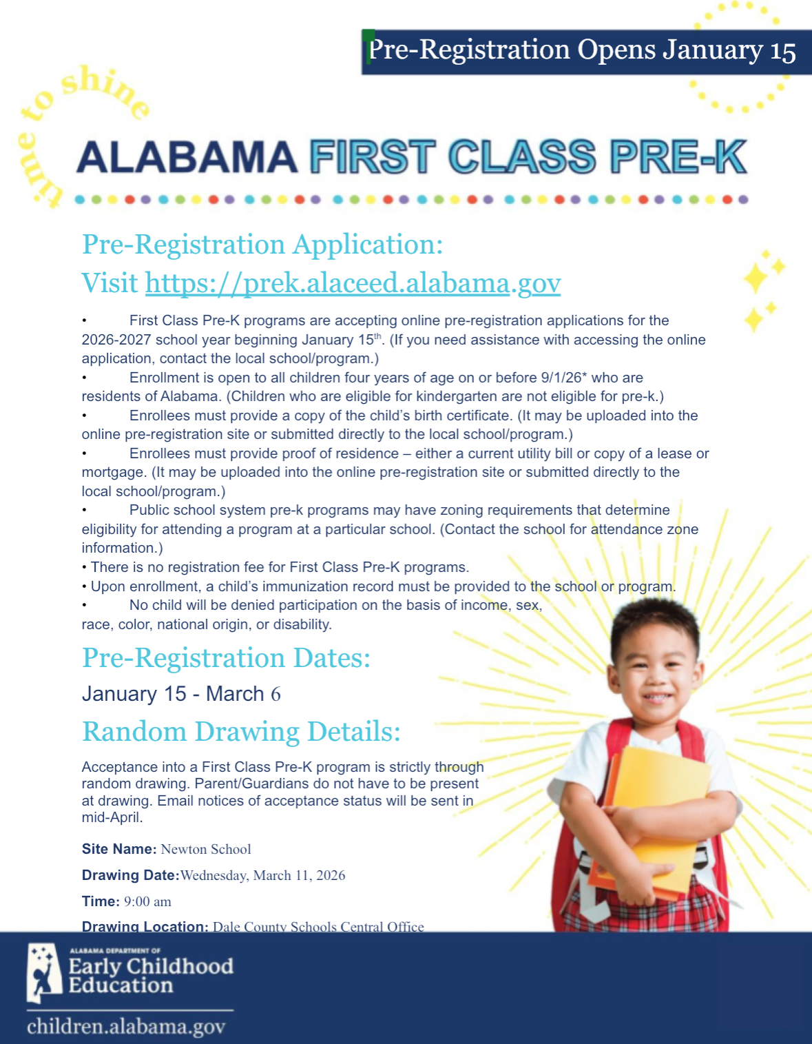Pre-K Registration Information in English