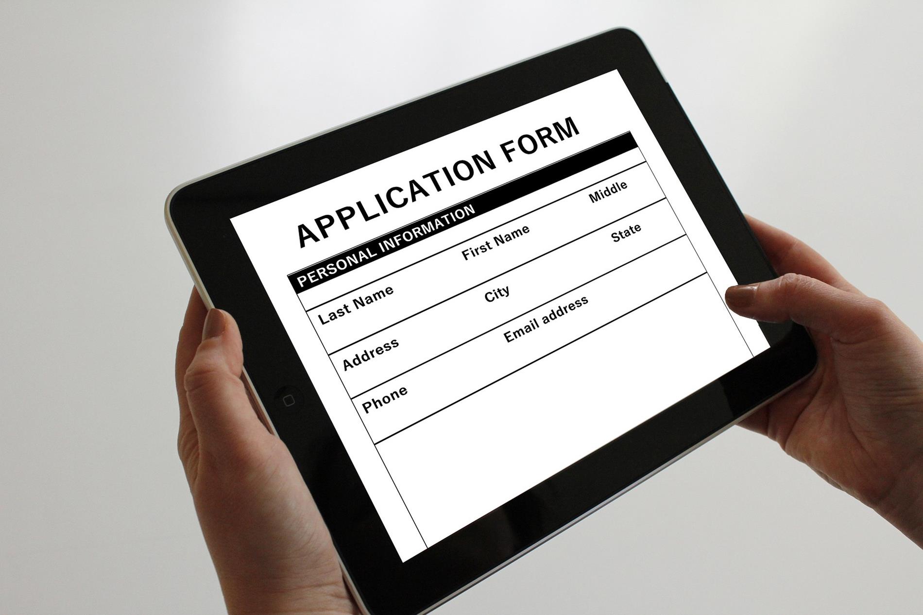 picture of an application form on an iPad