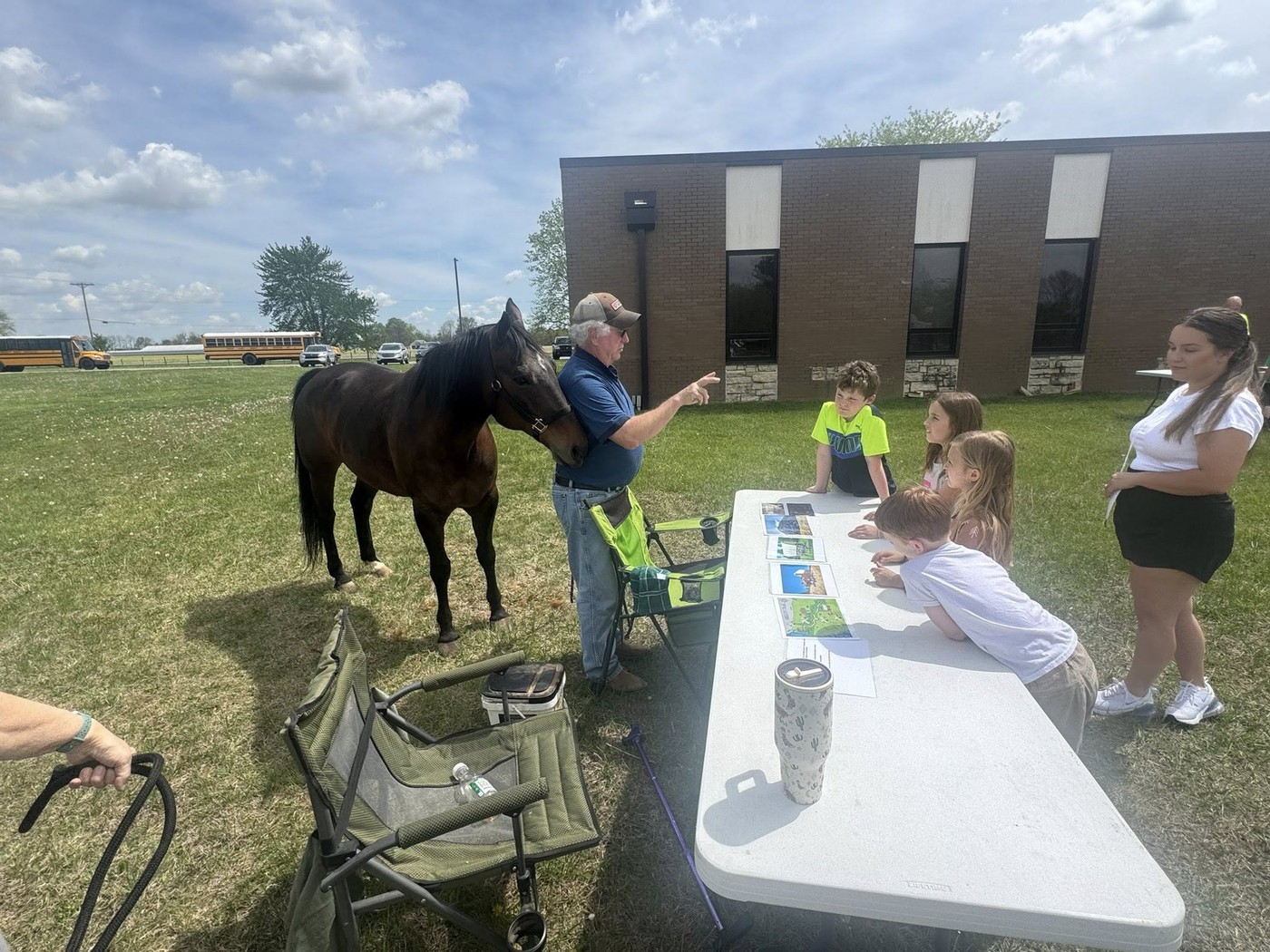 Student learn about horse care during Pioneer Days at MCS.
