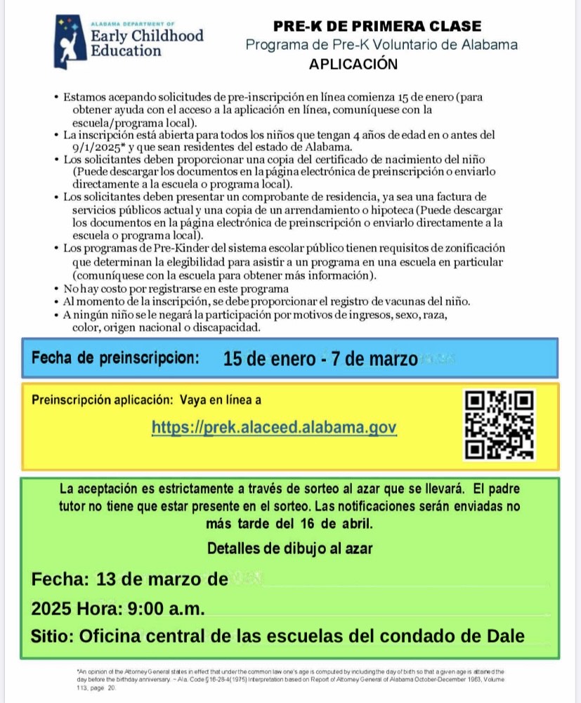 Pre-K registration information (Spanish)