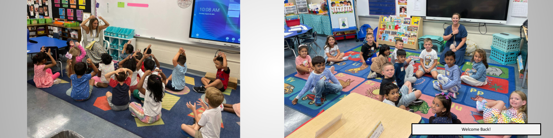 Students posing in their classrooms on the first day of school