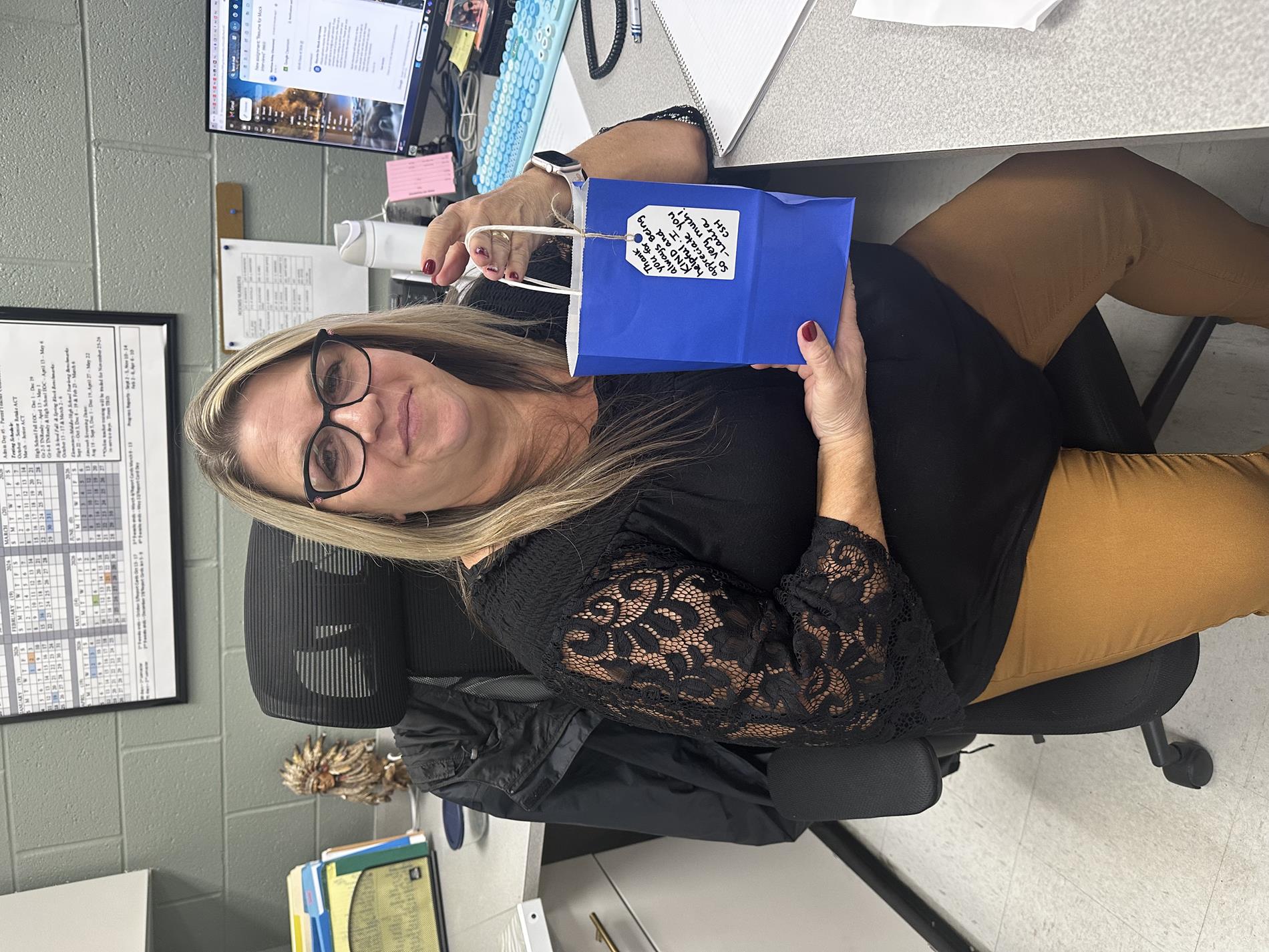 Ms. Charee Daniels from BCMS, always kind and helpful to all who enter. 