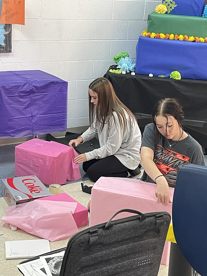 Students working on their altar