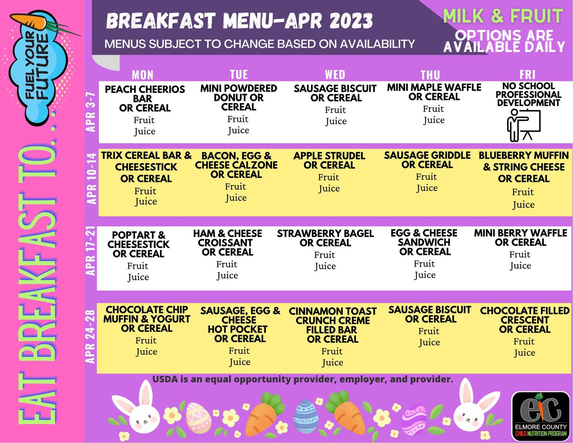 APRIL BREAKFAST MENU