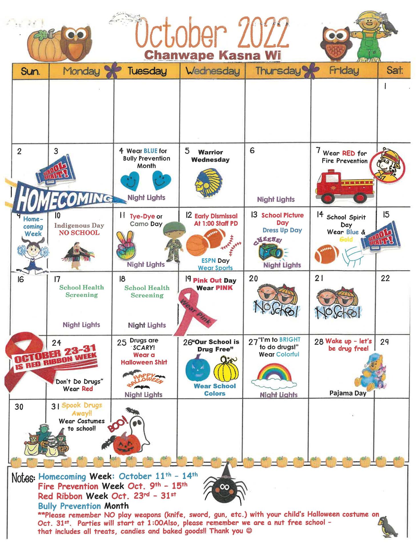ES October Calendar