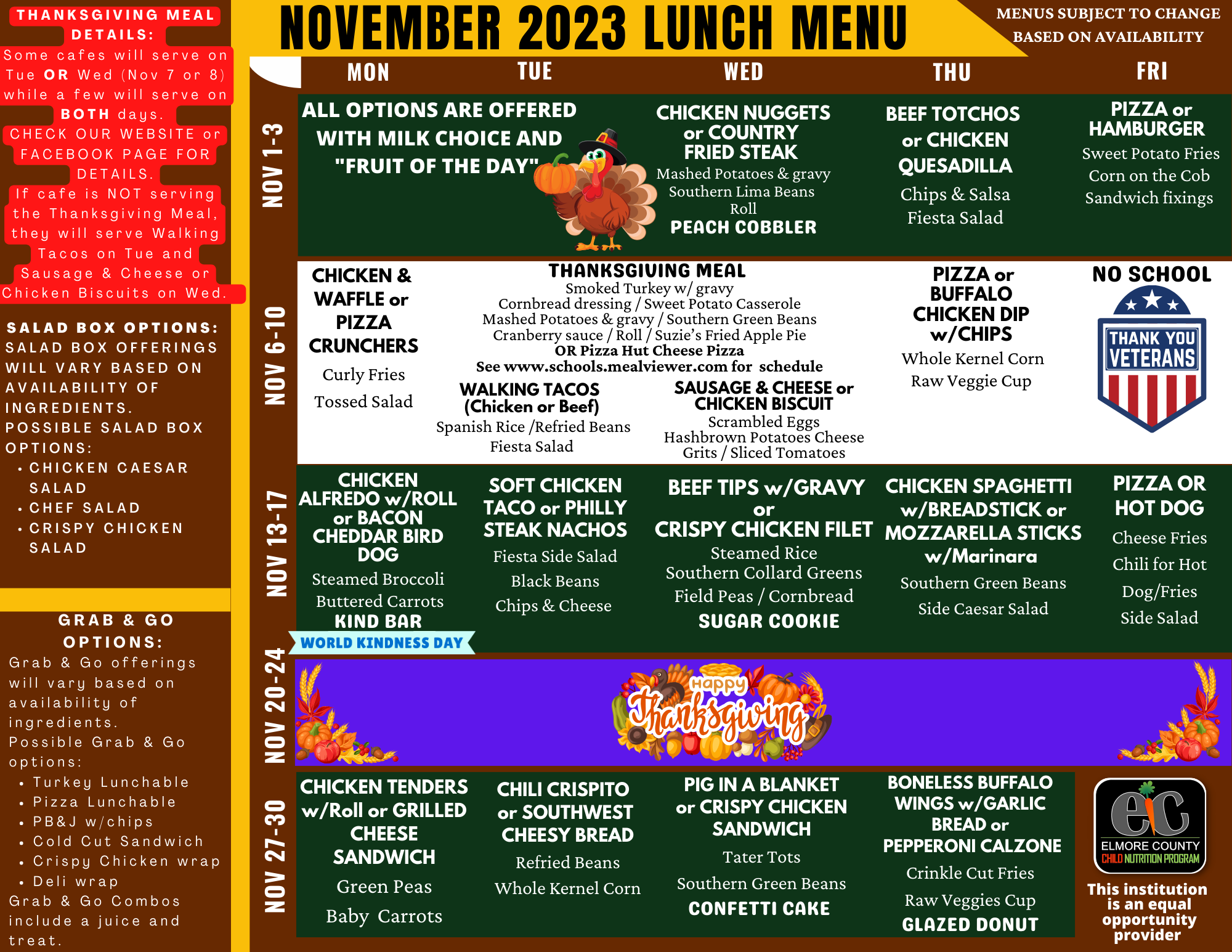 November 2023 Lunch Menu