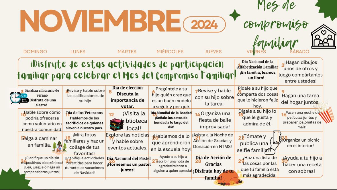 Family Engagement Month Calendar in Spanish