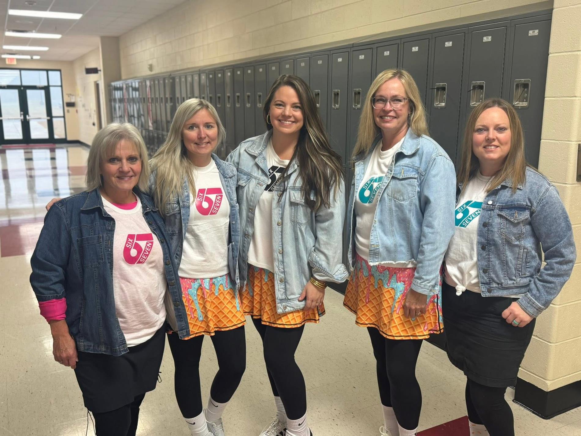 7th grade team dressed as "6, 7" for Halloween