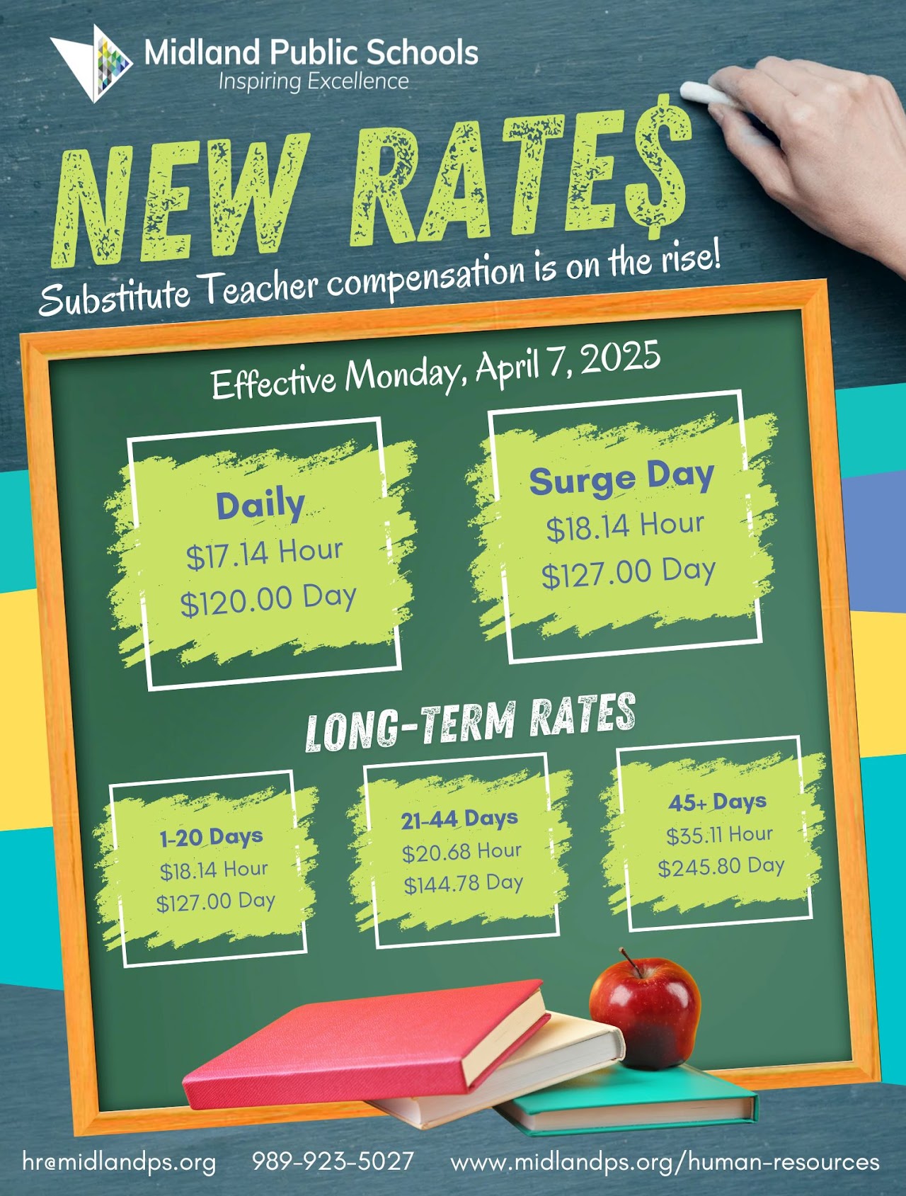 Substitute Teacher compensation on the rise, new rates! Visit midlandps.org/apply-now to view and apply to our current open positions Substitute Teacher compensation on the rise, new rates! Visit midlandps.org/apply-now to view and apply to our current open positions
