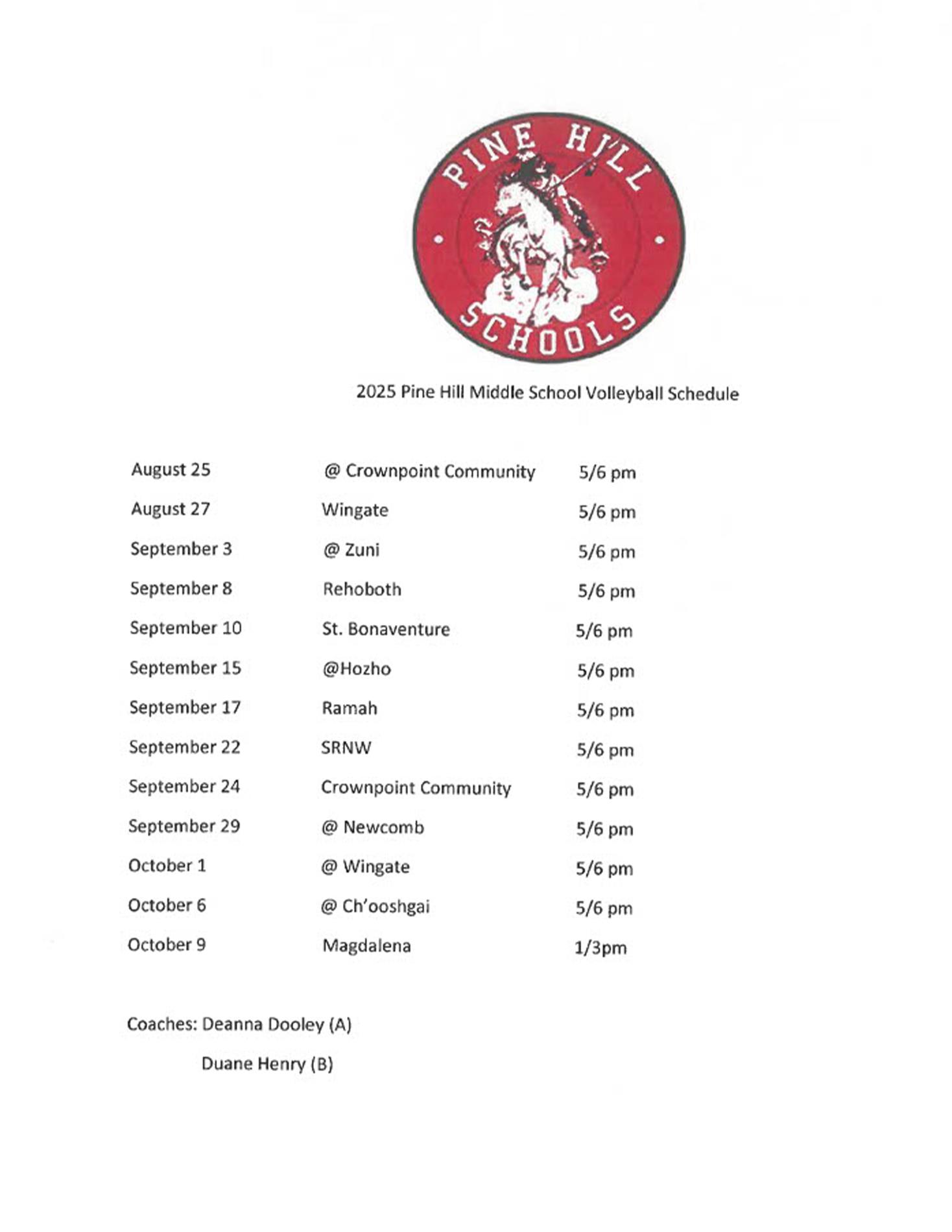 Volleyball Schedule