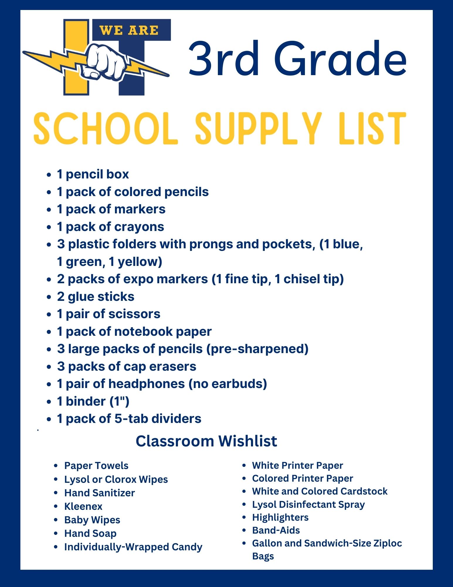 3rd grade supply list
