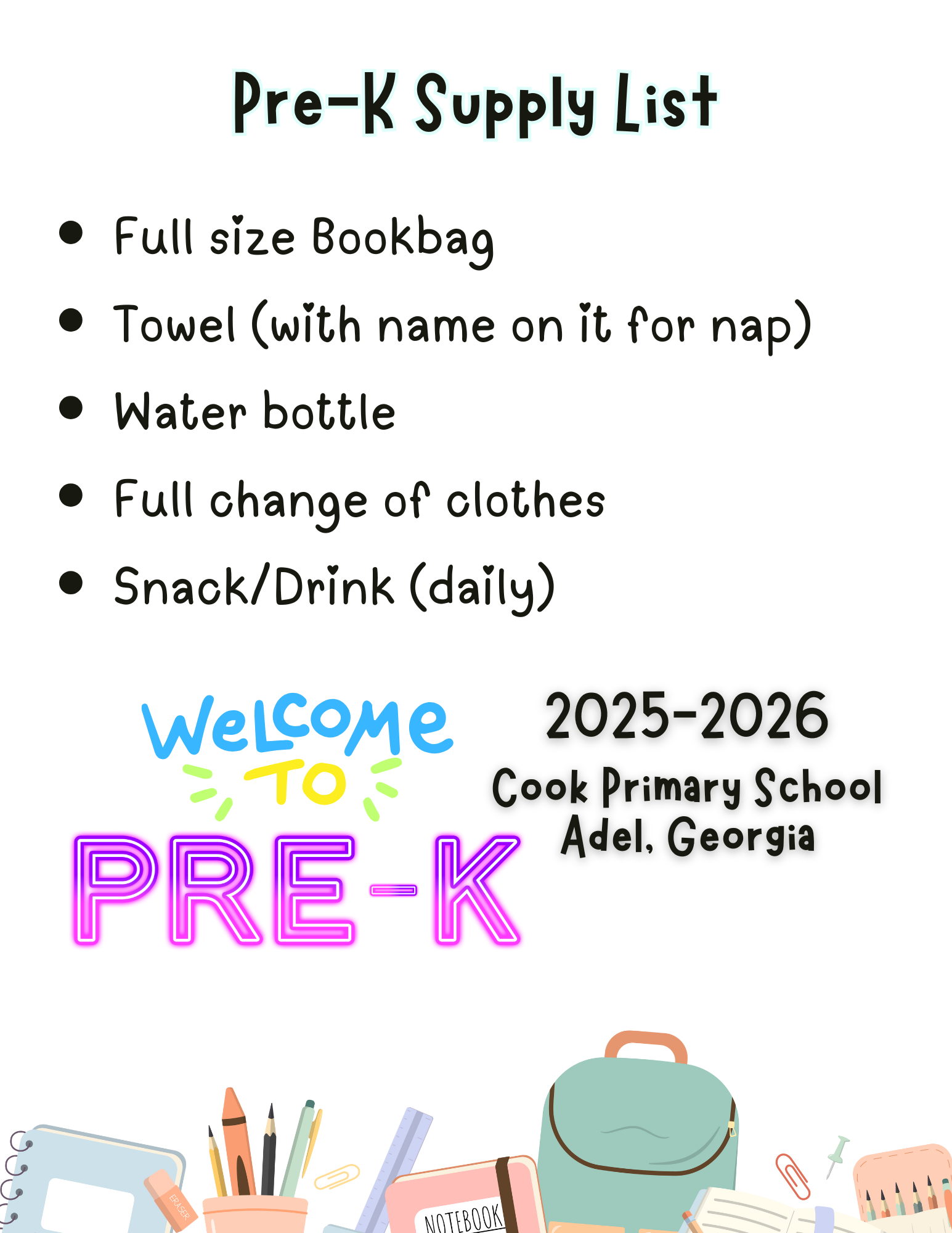 Pre-K Supply List