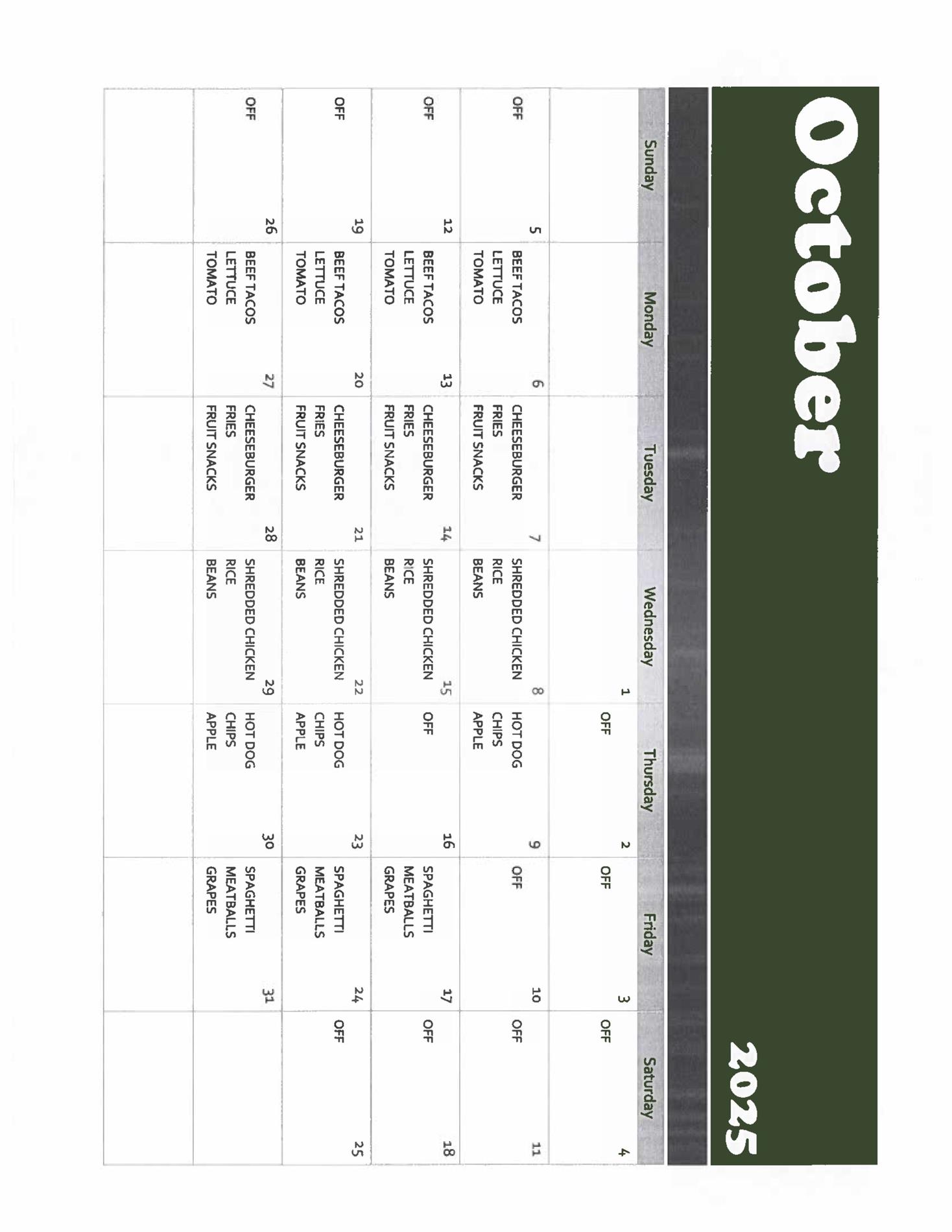 March Lunch Menu