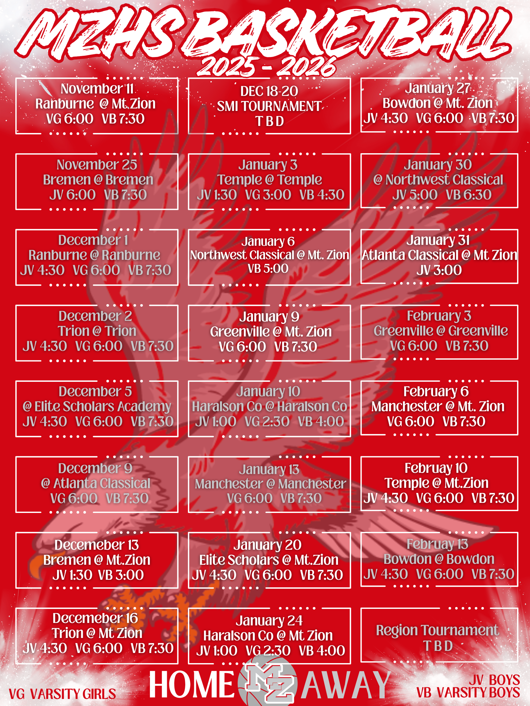 Boys Basketball schedule