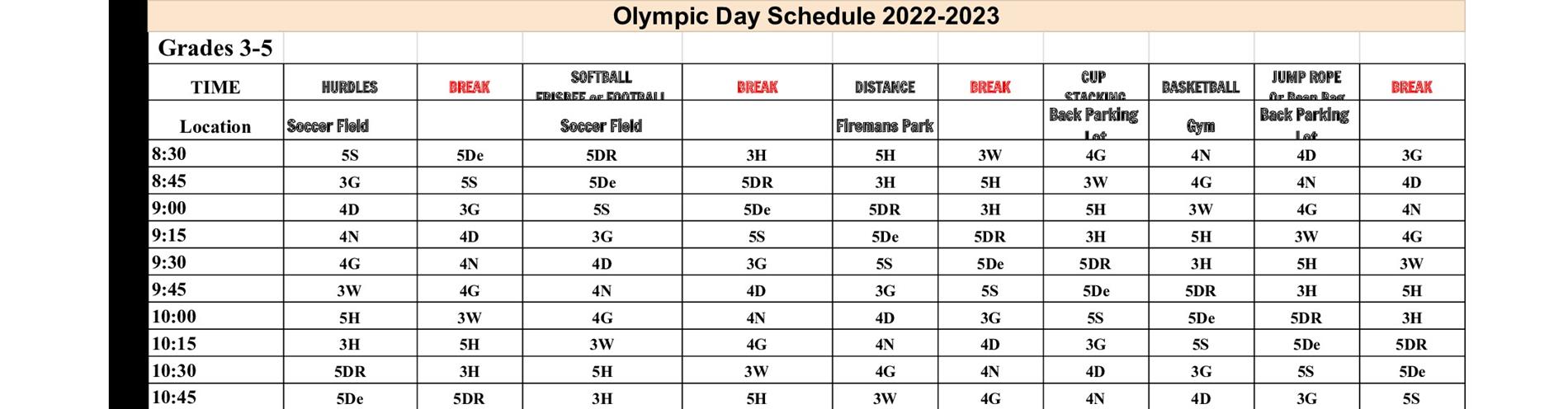 Olympic Day Schedule 3-5