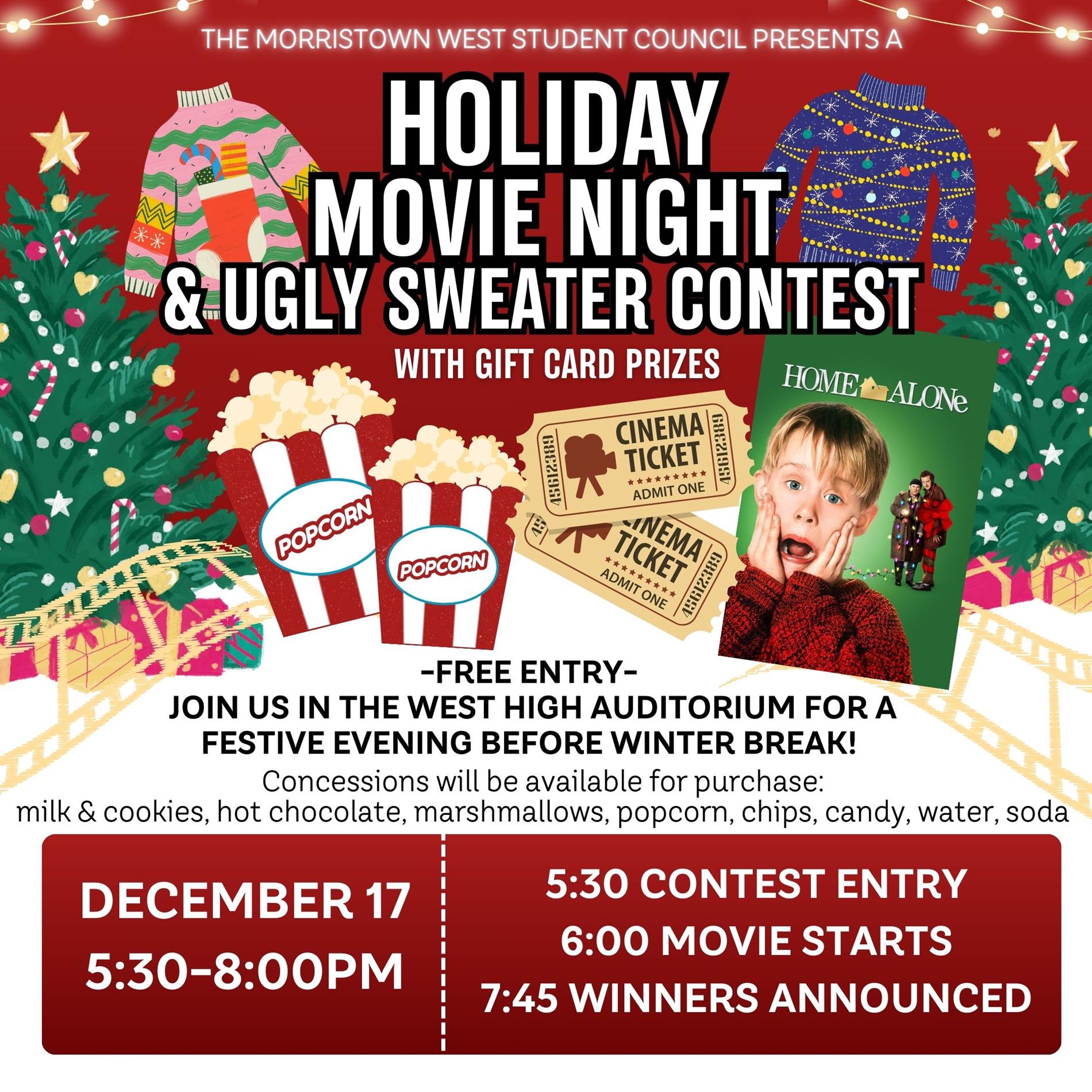 Holiday Movie Night Dec. 17 5:30 - 8:00