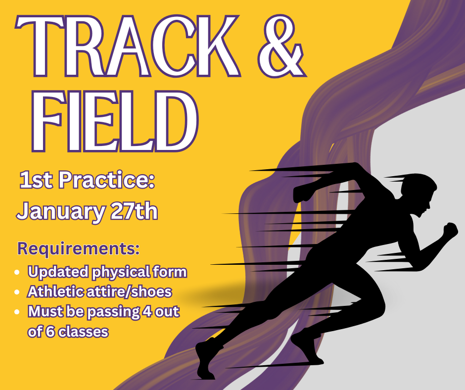 Field track & 1st Practice: January 27th Updated physical form  Athletic attire/shoes Must be passing 4 out of 6 classes Requirements: