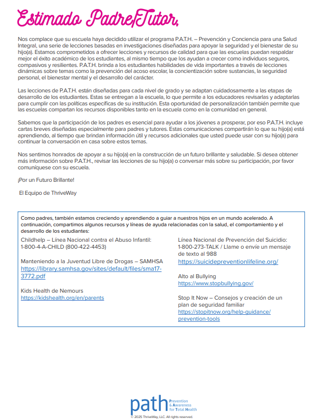 Spanish Path Parent Letter