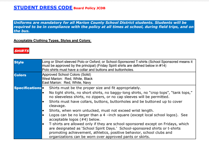 Updated Dress Code - School Sponsored T'Shirts