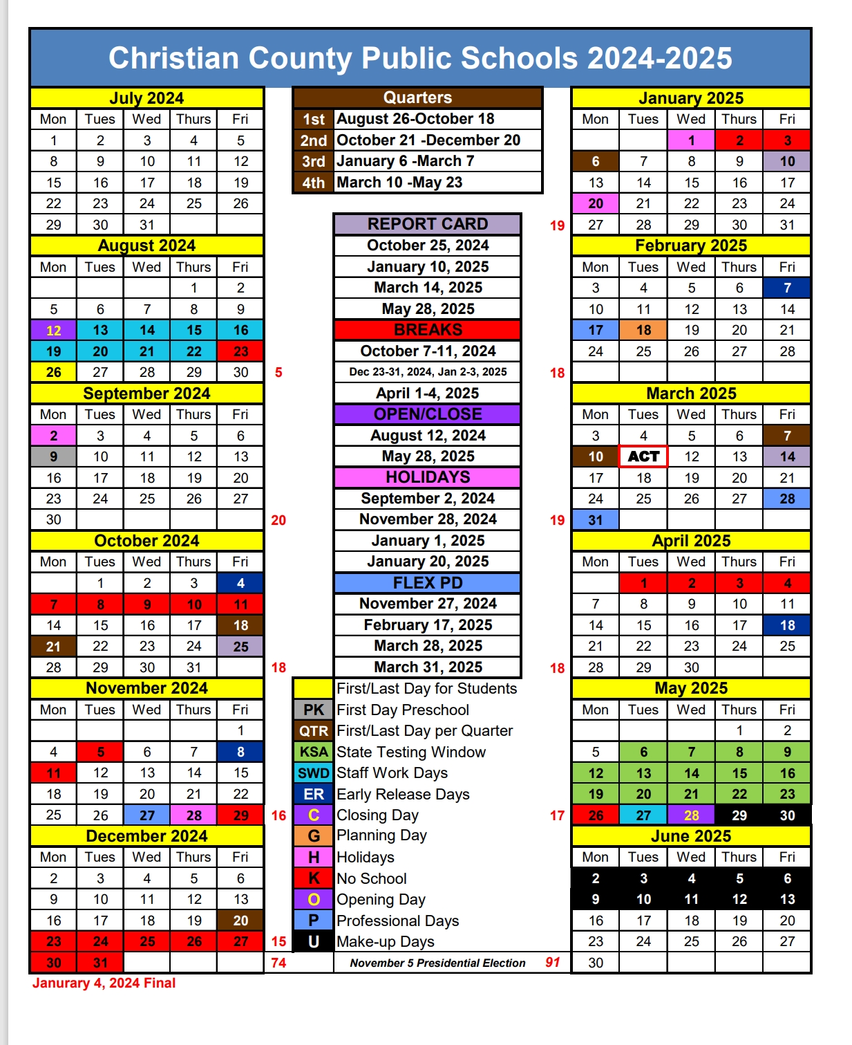 2024-2025 School Calendar