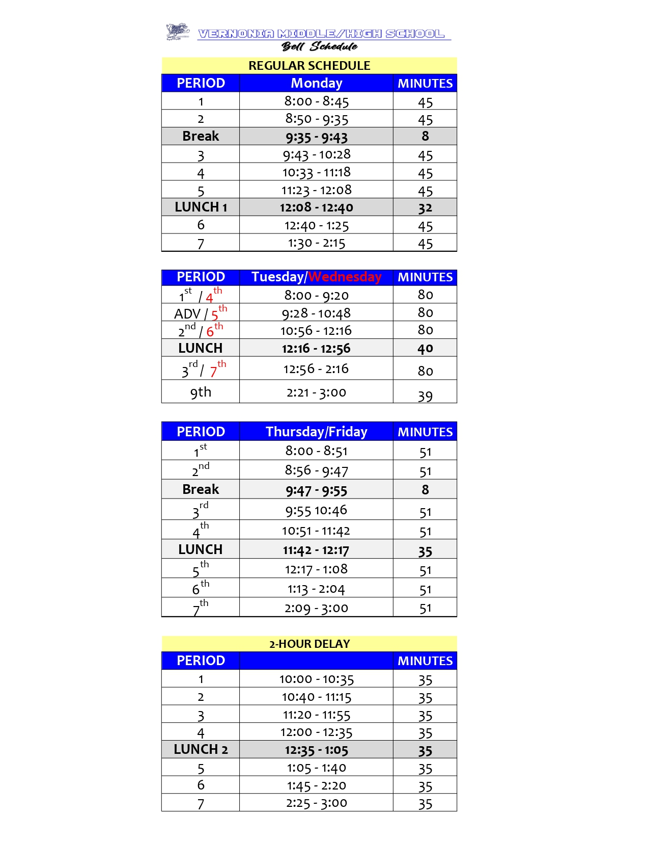 25-26 Bell Schedule