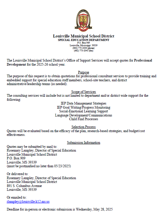 LMSD RFQ Advertisement for PD 2025-2026
