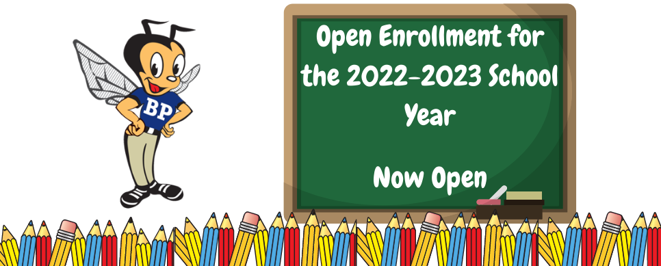 DRFBPE Gnat announcing Open Enrollment for the 2022-2023 school year.