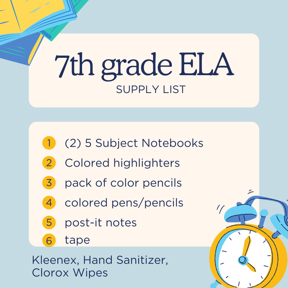 7th Grade ELA Supply List